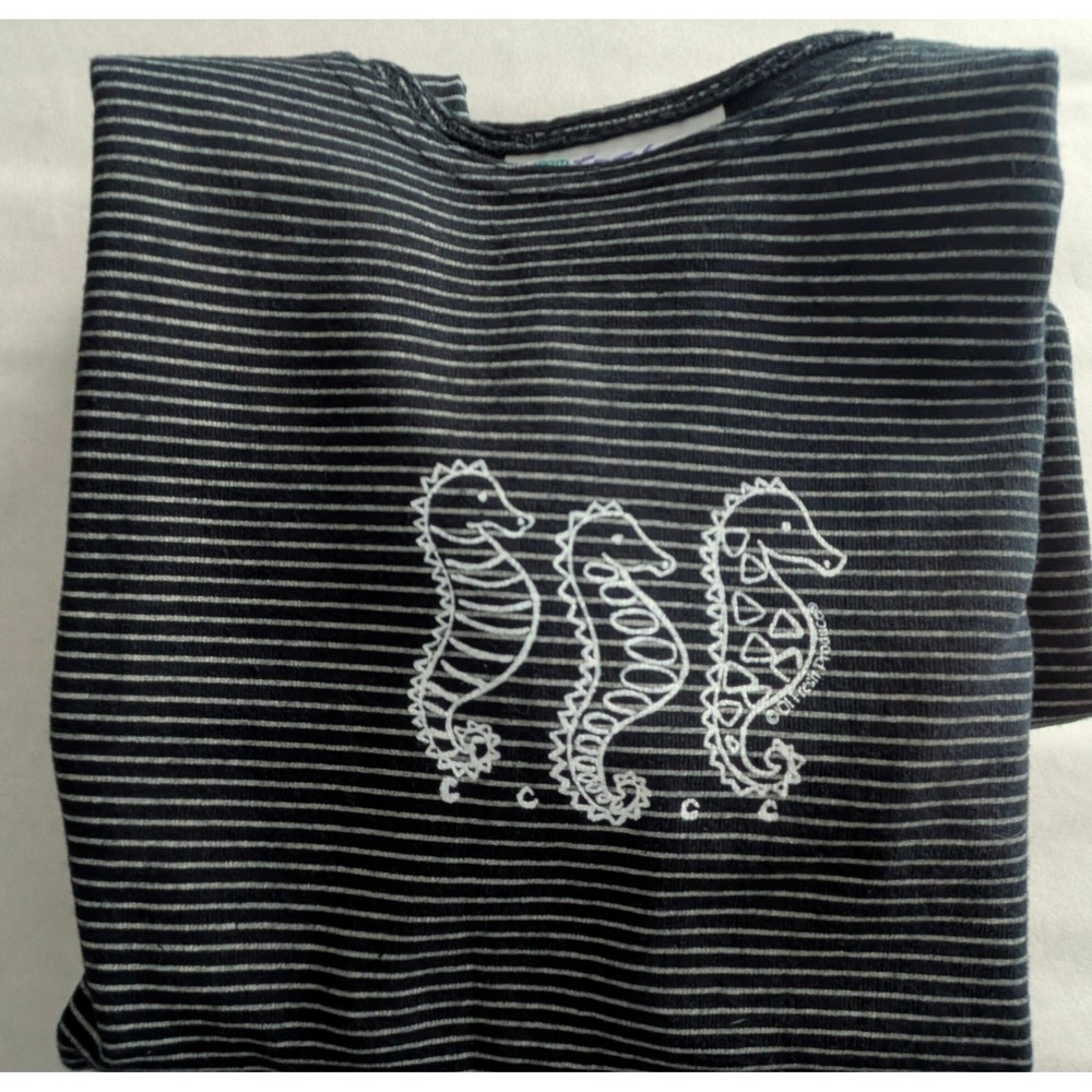 Vintage Fresh Produce Striped Seahorse T-Shirt Dress Navy Blue Pockets Large USA - Picture 8 of 10